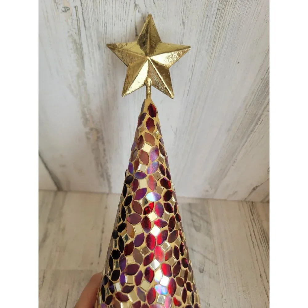 Pier 1 tree Mosaic red Christmas tree star Xmas metal‎ decor